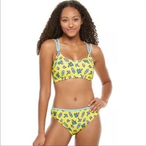 🔥UNDERCURRENT🔥2-PIECE GRAPHIC STRAPPY BIKINI SWIMSUIT BLUE YELLOW MED & L NWT